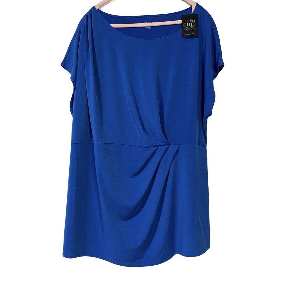 Lane Bryant Blue Pleated Stretch Blouse Simply Chic Top Size 26 28 NWT